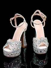 cheap Wedding &amp; Special Occasion Shoes-Women&#039;s Glamorous Crystal-Embellished Platform Sandals with Ankle Strap | Perfect for Weddings and Special Occasions