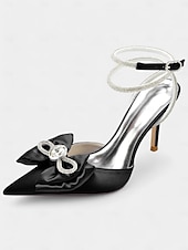 cheap Prom-Nude Satin Rhinestone Bow Pointed Toe Stiletto Heels for Women - Prom Party Shoes or Wedding