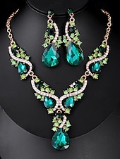 abordables Collier pour femme-ensemble de bijoux en cristal vert pour femme avec collier en forme de larme et boucles d&#039;oreilles assorties, style élégant pour les mariages et les événements formels