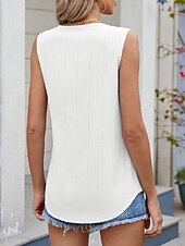 economico Top e canotte da donna-Top Canotta da Donna in tinta unita base casual senza maniche con scollo a V regolari quotidiani occhiello bianco blu cielo verde estate primavera