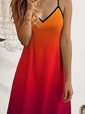 abordables Robes Tie and Dye et dégradé-Robe Maxi Femme Robe d&#039;Été Robe T A Ligne Robe Fleurie Robe Flowy Vacances Décontractée Quotidienne Ajustement Normal Ombre Sans Manches Col en V Rouge Été Printemps