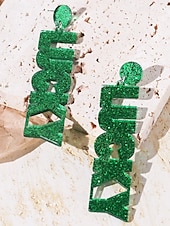levne Dámská náušnice-ulice. Patrick&#039;s day zelené třpytivé kloboukové náušnice – trojlískový design, zábavné slavnostní šperky pro ženy, ideální pro irské oslavy a sváteční večírky