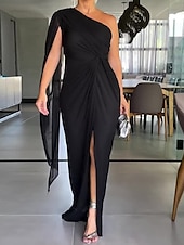 ieftine Rochii din chiffon-Pentru femei Rochie Mini Rochie casual Rochie de Cocktail Rochie pentru invitata de nunta Rochii din Șifon Casual Sporturi &amp; Exterior Stradă Fit regulat Simplu Manșon Lung Pe Umăr Negru Roșu-aprins