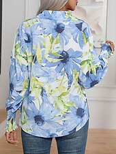 economico Top da Vacanza per Donne-Camicie hawaiane da donna Bluse Quotidiana Casual Grafica Floreale Top Regolari a maniche lunghe Camicia a maniche Lantern Collo Pulsanti Vestibilità Larga Quotidiana Vacanza Blu Rosa Rosa Estate
