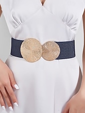 cheap Women&#039;s Belt-Women&#039;s Elastic Waist Belt with Gold Circle Buckle - Fashionable Wide Stretch Belt for Dresses, Casual and Formal Occasions