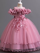 baratos Vestidos para Menina das Flores de Casamento-Vestido de Florista Comprimento Total Princesa Concurso  Performance Vestido Prom Fofo Chiffon com Laço(s) Camada Plissada Ajuste 3-16 Anos