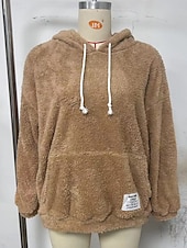 baratos Moletons e moletons-Mulheres Pulôver Moletom Com Capuz Tecido Quente Roupa de rua Casual Manga Longa Com Capuz Tops regulares Casual Patchwork Preto Verde cáqui Primavera Outono Inverno