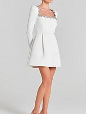 ieftine Rochii Party-Pentru femei Rochie eleganta Rochii Midi Peteci Elegant În U Negru Alb Roșu-aprins Culoare