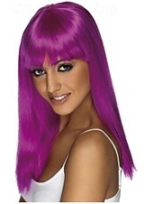 baratos Perucas de Carnaval-peruca roxa neon com franja para carnaval