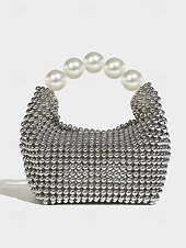 cheap Clutches &amp; Evening Bags-Women&#039;s Faux Pearl Beaded Handbag with Large Pearl Handle, Elegant Evening Clutch for Weddings, Parties and Formal Events Black Silver Beige