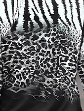 cheap Art&amp;Design tee-Women&#039;s T Shirt Ombre Leopard Casual Long Sleeve V Neck Regular Tops Daily Zipper Print Black Spring Winter