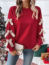 cheap Textured Hoodies &amp; Sweatshirts-Women&#039;s Sweatshirt Casual Plain Street Dailywear Crew Neck Patchwork Long Sleeve Red Fall Winter