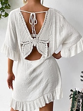 cheap Design Cotton &amp; Linen Dresses-Women&#039;s Midi Dress Linen-Inspired Dresses White Dress Black Dress Casual Dress Elegant Stylish Casual Vacation Daily Regular Fit Plain Short Sleeve V Neck Black White Summer