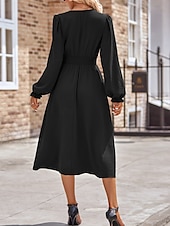 preiswerte Kleider für die Arbeit-Damen Midikleid Casual kleid A Linie Kleid Stilvoll Basic Brautkleider schlicht Urlaub Täglich Regular Fit Glatt Langarm V Ausschnitt Schwarz Armeegrün Sommer Frühling