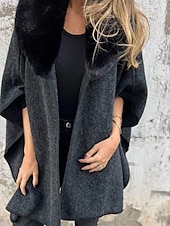 billiga Vinterjackor-Dam Mantel / kappor Utomhus Gata Dagligen Höst Vinter Normal Täcka Normal Håller värmen Andningsfunktion Samtida Stylish Jacka 3/4 ärm Ensfärgat Pälskrage Svart Kaki Grå