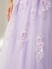 cheap Prom Dresses-A-Line Prom Dresses Elegant Dress Formal Sweep / Brush Train Sleeveless Floor Length Sweetheart Tulle with Pleats Sequin Appliques 2025