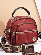 economico Borse a Tracolla-borsa a tracolla da donna in similpelle rossa con tracolla regolabile, più scomparti con cerniera e design compatto: perfetta per lavoro, viaggi e uso quotidiano