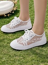 abordables Occasionnel-baskets de mariage en dentelle florale pour femmes – chaussures de mariée décontractées avec semelle confortable et design à lacets