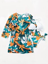billiga Bikiniset i 3 delar-Dam Badkläder Bikini Tre delar Kaxig Baddräkt Öppen rygg Smal Semester Standkläder Löv Halterneck Ärmlös Långärmad Baddräkter
