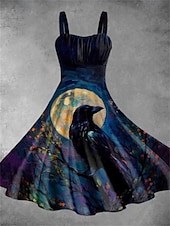 abordables Robes fleuries décontractées-robe midi à bretelles à imprimé graphique pour femme élégante décontractée vacances maison sans manches été