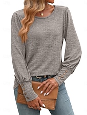 economico T-shirt semplice-Per donna Maglietta Semplice Essenziale Casual Manica Lunga Girocollo Top Regolari Quotidiano Weekend Nero Verde Cachi Estate Primavera
