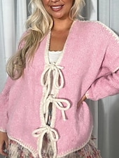 voordelige vrijetijdsjassen-Dames Trui Vest Elegant Modieus Streetwear Heldere kleur Open voorzijde Zak Gebreid Lange mouw Normale tops breien Buiten Dagelijks Weekend Blozend Roze Khaki Herfst Winter
