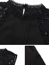 cheap Lace Tops-Women&#039;s Shirt Blouse Solid Color Basic Casual Long Sleeve Turtleneck Regular Tops Daily Lace Patchwork Black Summer Spring