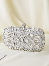 olcso Retikülök és estélyi táskák-női kristályokkal díszített clutch táska, elegáns estélyi kézitáska gyöngy és strassz részletekkel, tökéletes esküvőkre, bulikra és hivatalos eseményekre fekete ezüst arany