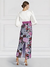 voordelige Cocktailjurken-Paarse Gecoate Sheath  Kolom Avondjurk Elegante Jurk Formele Bruiloft Enkellengte Lange Mouw V-Hals Riem met Splits Borduurapplicaties Jurken