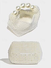 cheap Clutches &amp; Evening Bags-Women&#039;s Faux Pearl Beaded Handbag with Large Pearl Handle, Elegant Evening Clutch for Weddings, Parties and Formal Events Black Silver Beige