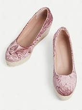 cheap Platform Heels-Women&#039;s Pink Velvet Espadrille Wedge Shoes, Casual Slip-On Platform Flats for Summer and Daily Wear