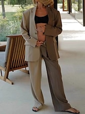 preiswerte Jacken-Damen Modisch Strassenmode Täglich Blazer Blazer-Anzüge Anzughosen Langarm Rundhalsausschnitt Farbblock Kordelzug Casual Täglich Braun Frühling &amp; Herbst Regular Fit