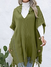 abordables Boléros et capes-Femme Pullover Décontractées Couleur unie A côtes Col V Patchwork Franges Sans Manches Sans Manches Hauts longs Tricoter Extérieur Rendez-vous Noir Vert Printemps Automne