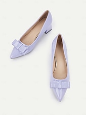 levne Block Heels-dámské elegantní levandulové lodičky z lakované umělé kůže – špicovité podpatky s mašličkovým designem, ideální do kanceláře, na večírky a formální příležitosti