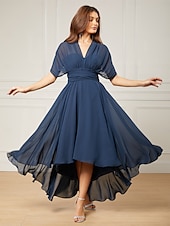 billiga Bröllopsgästklänningar-A-linjeformade bröllopsgästklänningar elegant klänning formell te-längd ärmlös en axel höst bröllopsgäst chiffong med rynkor