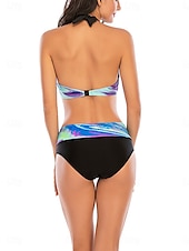 billige Bikinisett-Dame Badetøy Bikini 2 stk Frekk Badedrakt Åpen rygg Tynn Ferie Strand Klær Nyanse V-hals Ermeløs Badedrakter