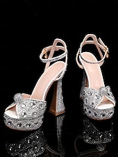 cheap Wedding &amp; Special Occasion Shoes-Women&#039;s Glamorous Crystal-Embellished Platform Sandals with Ankle Strap | Perfect for Weddings and Special Occasions