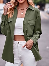 voordelige Vrouwen Werk Tops-Dames Overhemd Effen Kleur Stijlvol Casual Lange mouw Overhemdkraag Normale tops Feest Werk Dagelijks Zak Leger Groen Rood Kameel Lente Herfst Winter