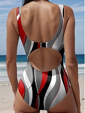 economico Costumi interi-Costumi da bagno da donna monokini intero costume senza schienale a controllo pancia alta vita snella per vacanze in spiaggia con grafica geometrica a U senza maniche