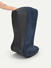 お買い得  レディースフラットシューズ-クッションソールを備えた女性用の柔らかいネイビーブルーのスエードスリッポンフラットシューズ | 普段使いに最適