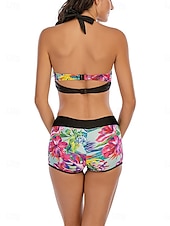 billiga Bikiniset-Dam Badkläder Bikini 2 st Pojkeben Baddräkt Öppen rygg Smal Semester Standkläder Grafisk Halterneck Ärmlös Baddräkter