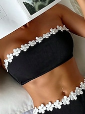 billiga Bikiniset-Dam Badkläder Bikini 2 st Kaxig Baddräkt Öppen rygg Smal Semester Standkläder Ensfärgat Axelbandslös Ärmlös Baddräkter