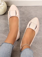cheap Women&#039;s Flats-Women&#039;s Brown Faux Leather Pointed-Toe Flats with Bow and Rhinestone Detailing - Casual and Office Wear Shoes