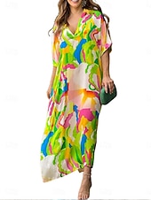 abordables Robes de vacances-Femmes Robe Midi Robe Décontractée Élégant Occasionnel Vacances Soirée Travail Coupe Ample Graphique Manche Courte Col en V Bleu Roi Été Printemps Automne
