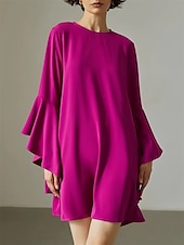 preiswerte Blumenkleider-Damen Minikleid Elegantes Kleid Elegant Kuschelig Stilvoll Urlaub Party Täglich Regular Fit Glatt Langarm Rundhalsausschnitt Rosa Frühling Herbst