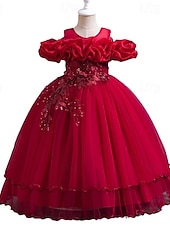 baratos Vestidos para Menina das Flores de Casamento-Vestido de Florista Comprimento Total Princesa Concurso  Performance Vestido Prom Fofo Chiffon com Laço(s) Camada Plissada Ajuste 3-16 Anos