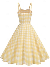 preiswerte Kleider-Retro Vintage 1950er Rockabilly Knielang Kleid Swing-Kleid Ausgestelltes Kleid Spaghetti-Träger Tupfen Kariert / Gingham A-Linie Damen Karneval Urlaub Alltagskleidung Junggesellinnenabschiedsparty