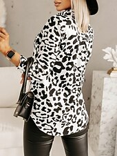 voordelige Vrouwen&#039;s Kunst &amp; Design Tops-Dames Overhemd Blouse Bloemig Grafisch Basic Casual Lange mouw Overhemdkraag Normale tops Dagelijks Knop Afdrukken Zwart Wit Blozend Roze Herfst Winter