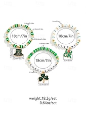 billige Damearmbånd-st. patrick&#039;s day lucky charm armbånd – irsk grønn beaded stretch armbåndsett for kvinner, festlig ferietilbehør med shamrock og bokstavdetaljer