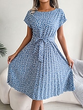 cheap Casual Floral Dresses-Women&#039;s Midi Dress Casual Dress A Line Dress Stylish Casual Vacation Daily Regular Fit Floral Short Sleeve Crew Neck Pink Light Blue Summer Spring